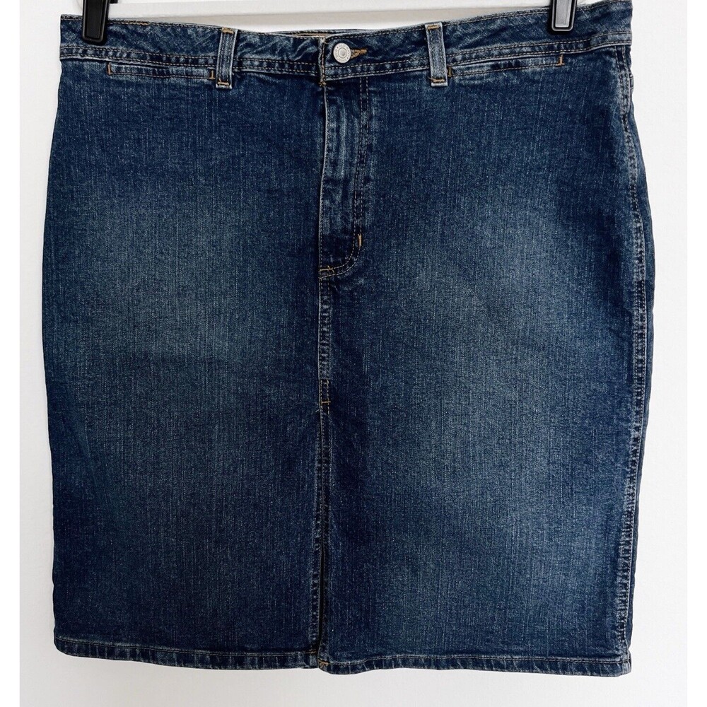 Old Navy Women’s Blue Jeans Stretch Denim Pencil Skirt Front Slit 4-Pocket